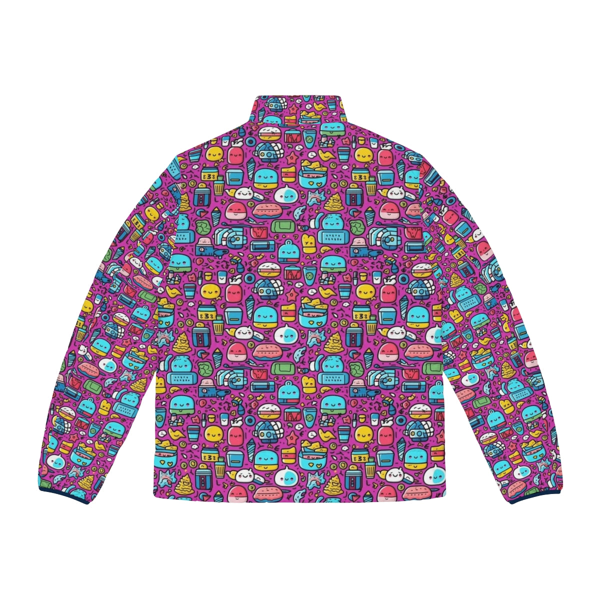 Hobbies cartoon puffer jacket with colorful zoo animal and fruit print - Back