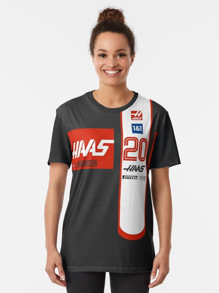 Haas F1 2022 Magnussen Graphic T-Shirt with Formula 1 racing car design - Women