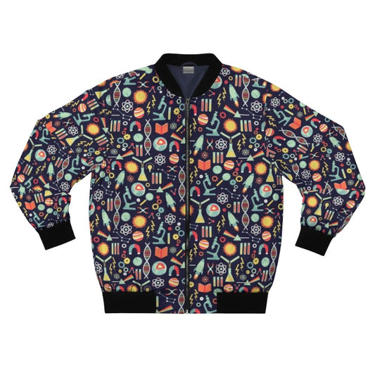 Stylish science-themed bomber jacket for women featuring a damask pattern design.