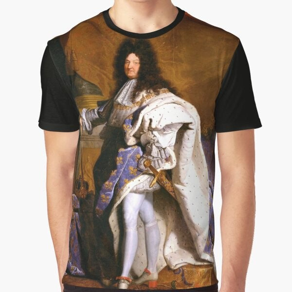 Hyacinth Rigaud painting of Louis XIV, the "King Sun" of France, featured on a graphic t-shirt