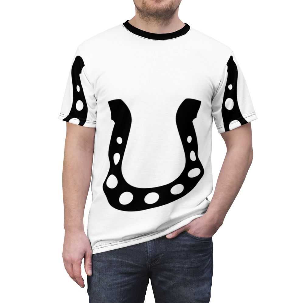 Stylish t-shirt featuring a lucky horseshoe design for activities and hobbies - men front