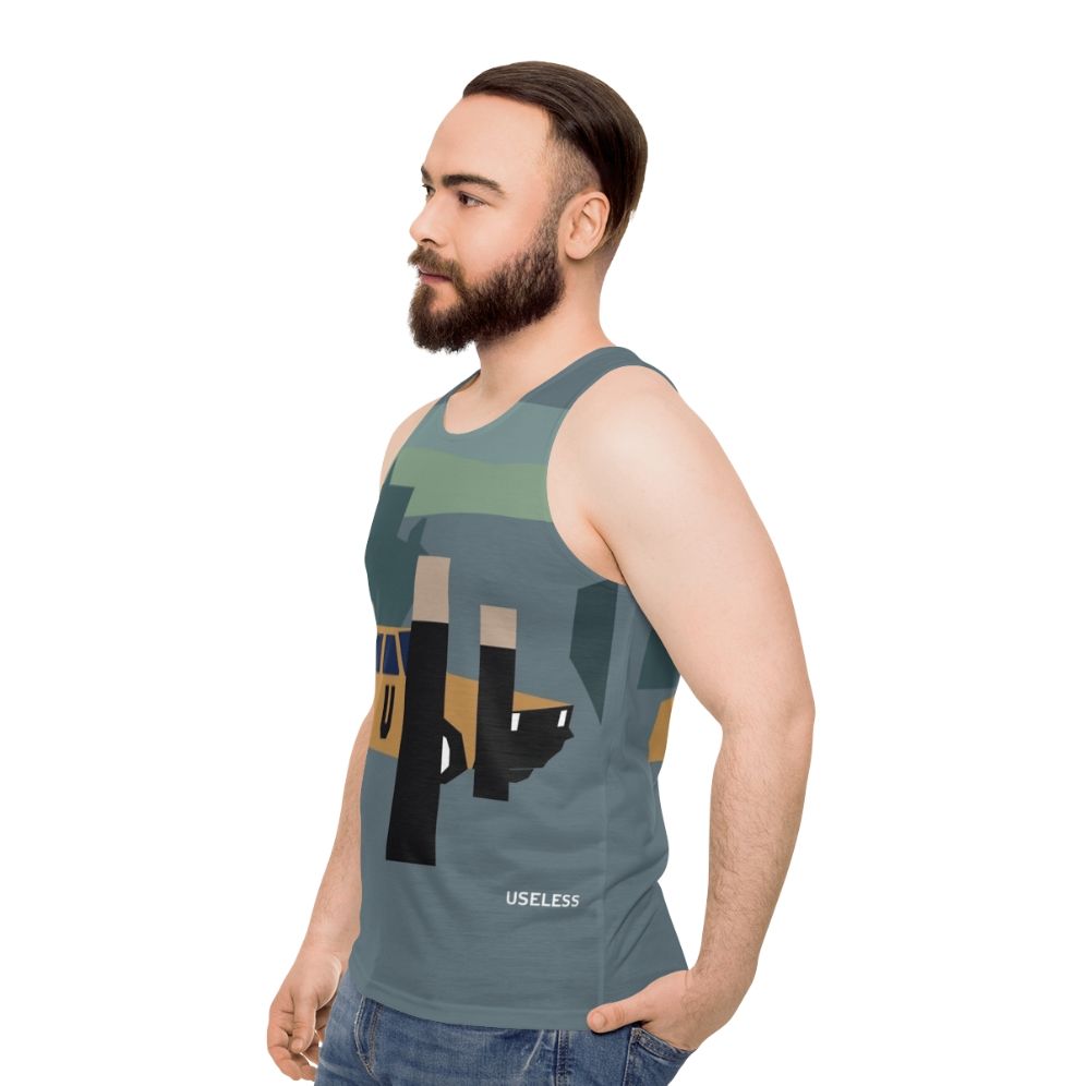 Minimalist unisex tank top with retro electronic music design - men side