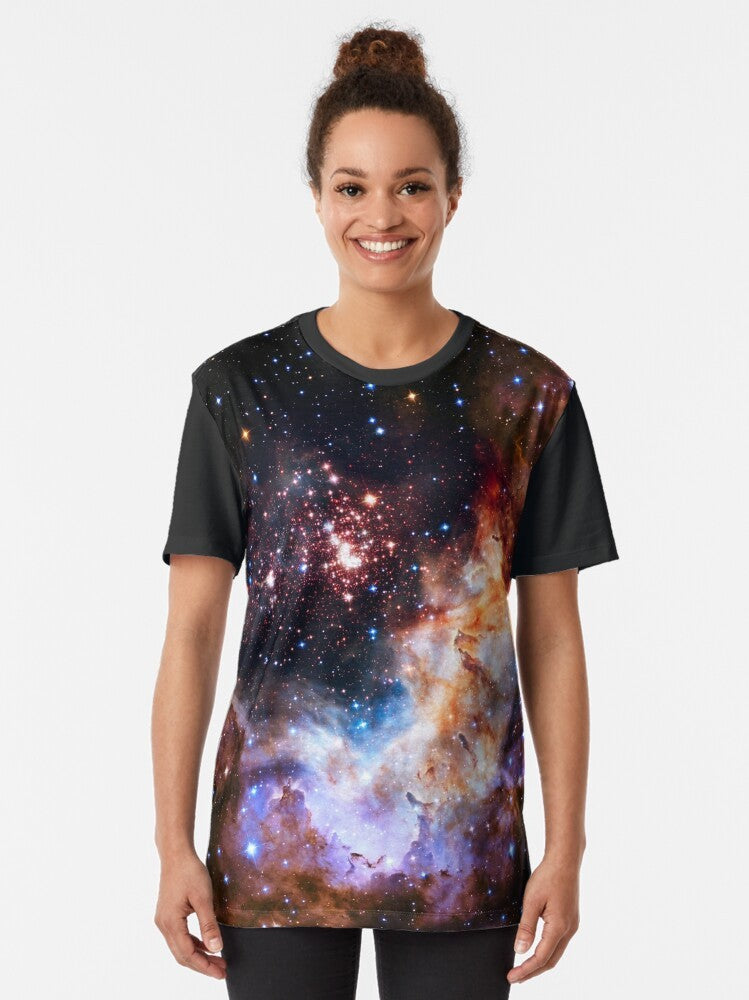 Graphic t-shirt featuring the Westerlund 2 nebula, a stunning cosmic formation in the galaxy - Women