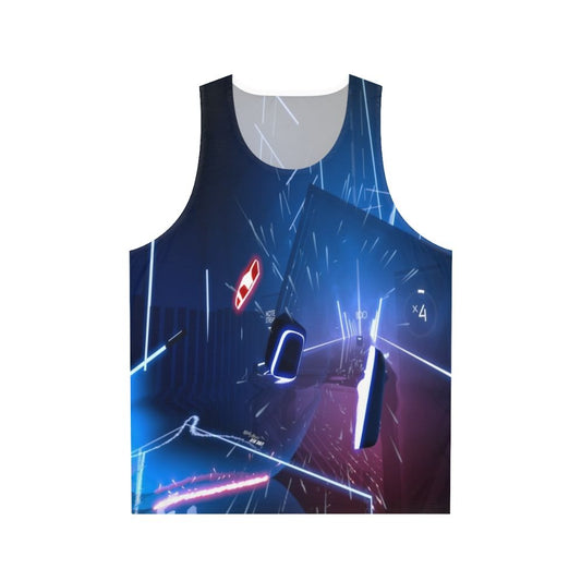 Unisex tank top featuring virtual reality, gaming, and futuristic space-themed design