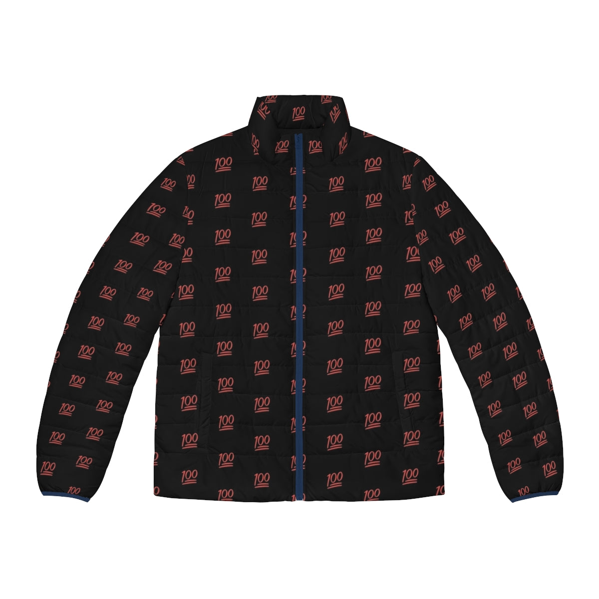 100 emoji puffer jacket in vibrant red pattern