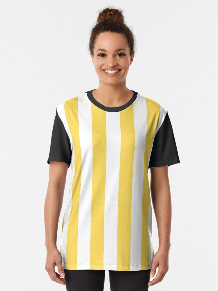 Vertical stripes graphic t-shirt in yellow and white - Women