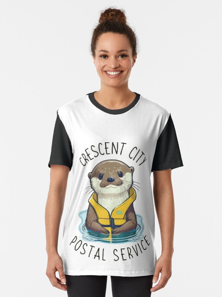 Crescent City Postal Service Otter Graphic T-Shirt with Book Themed Design - Women