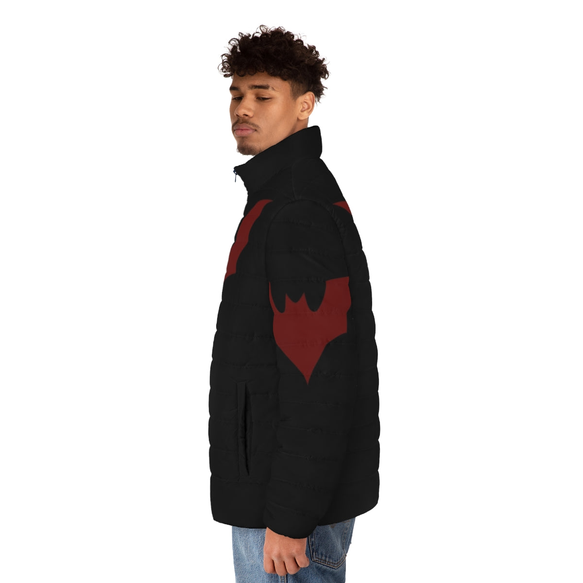 Terry puffer jacket with bat-inspired graphic design for cosplay and Halloween - men side left