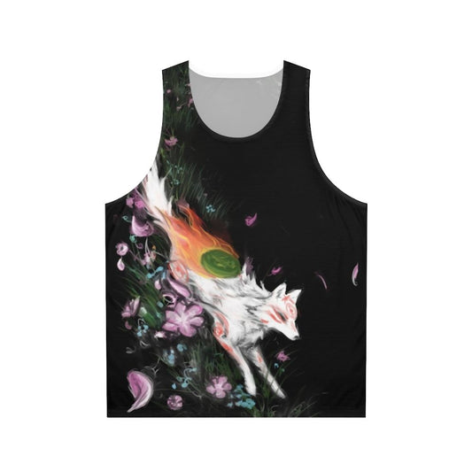 Okami unisex tank top featuring the wolf goddess Amaterasu