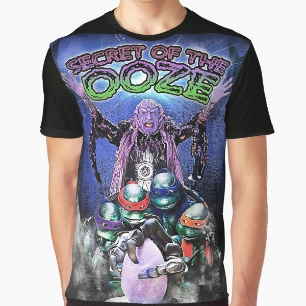 Vintage-style Ninja Turtles graphic t-shirt featuring a mashup design with the characters and the 'Secret of the Ooze' movie theme.