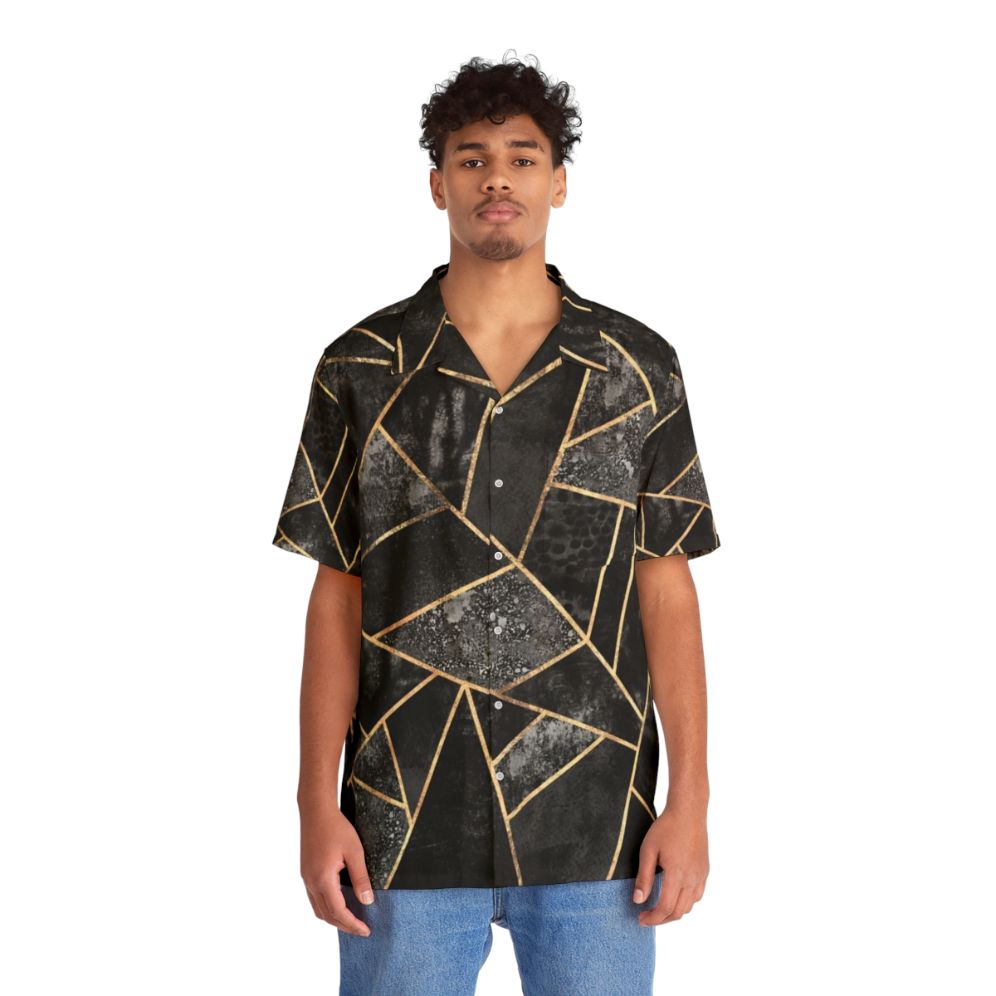 Black Stone 2 Hawaiian Shirt with Geometric Pattern - People Front