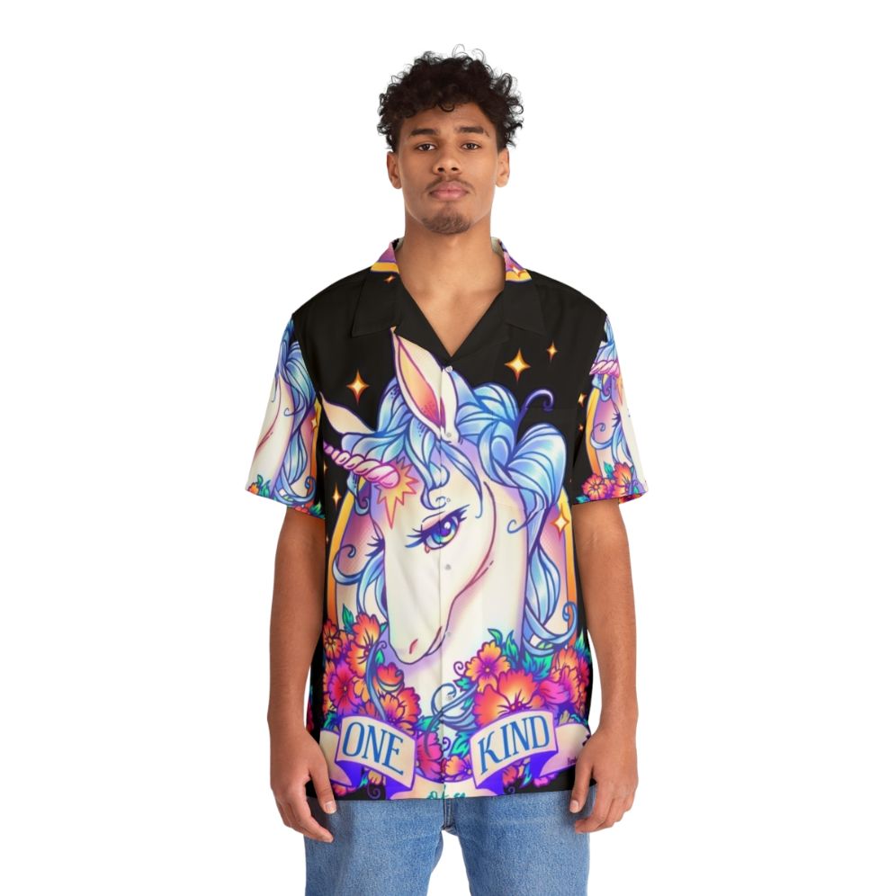 Mythical unicorn Hawaiian shirt with tropical floral pattern - People Front