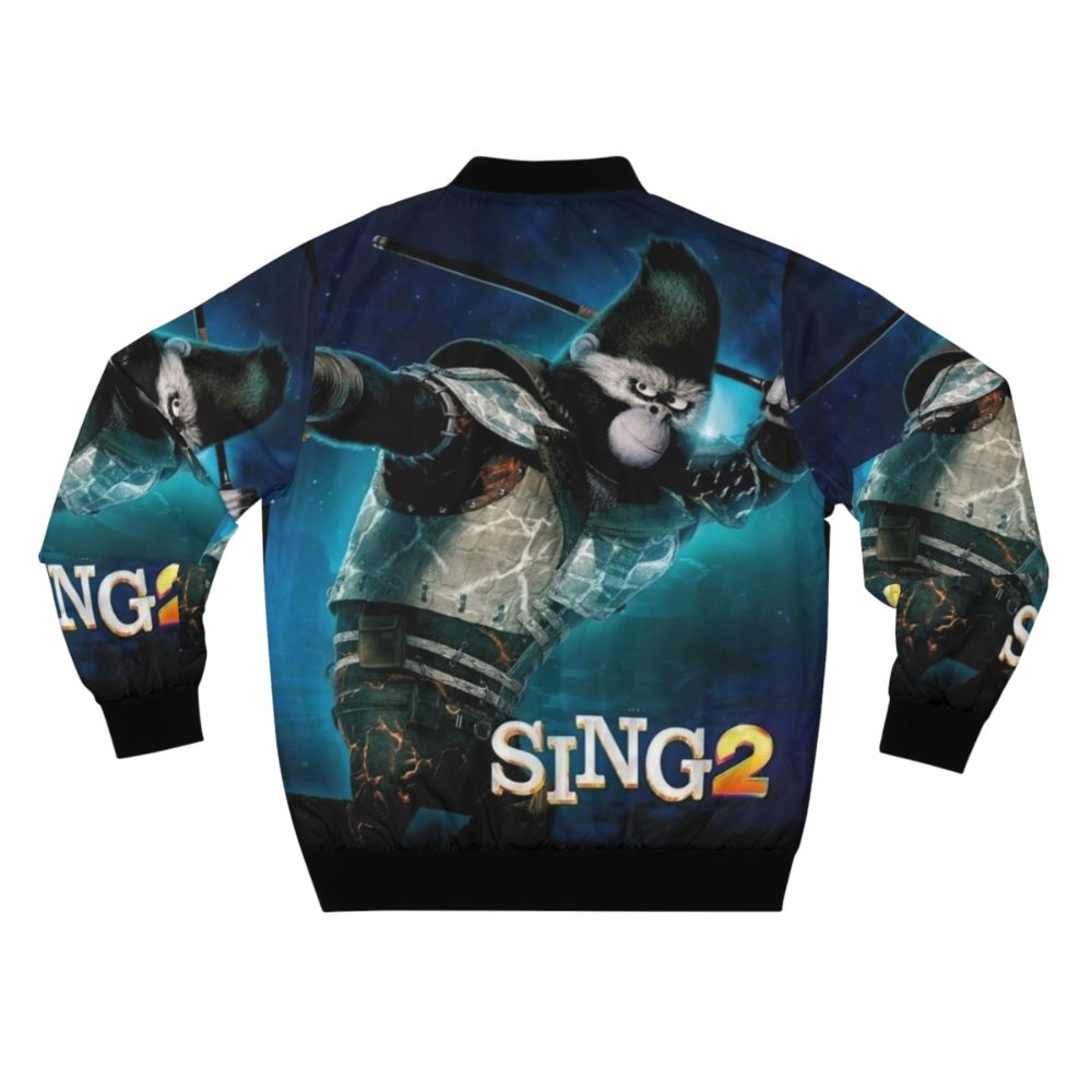 Sing 2 Johnny Bomber Jacket with characters Buster Moon, Meena, Ash, Johnny, Clay Calloway, Gunter, and Rosita - Back