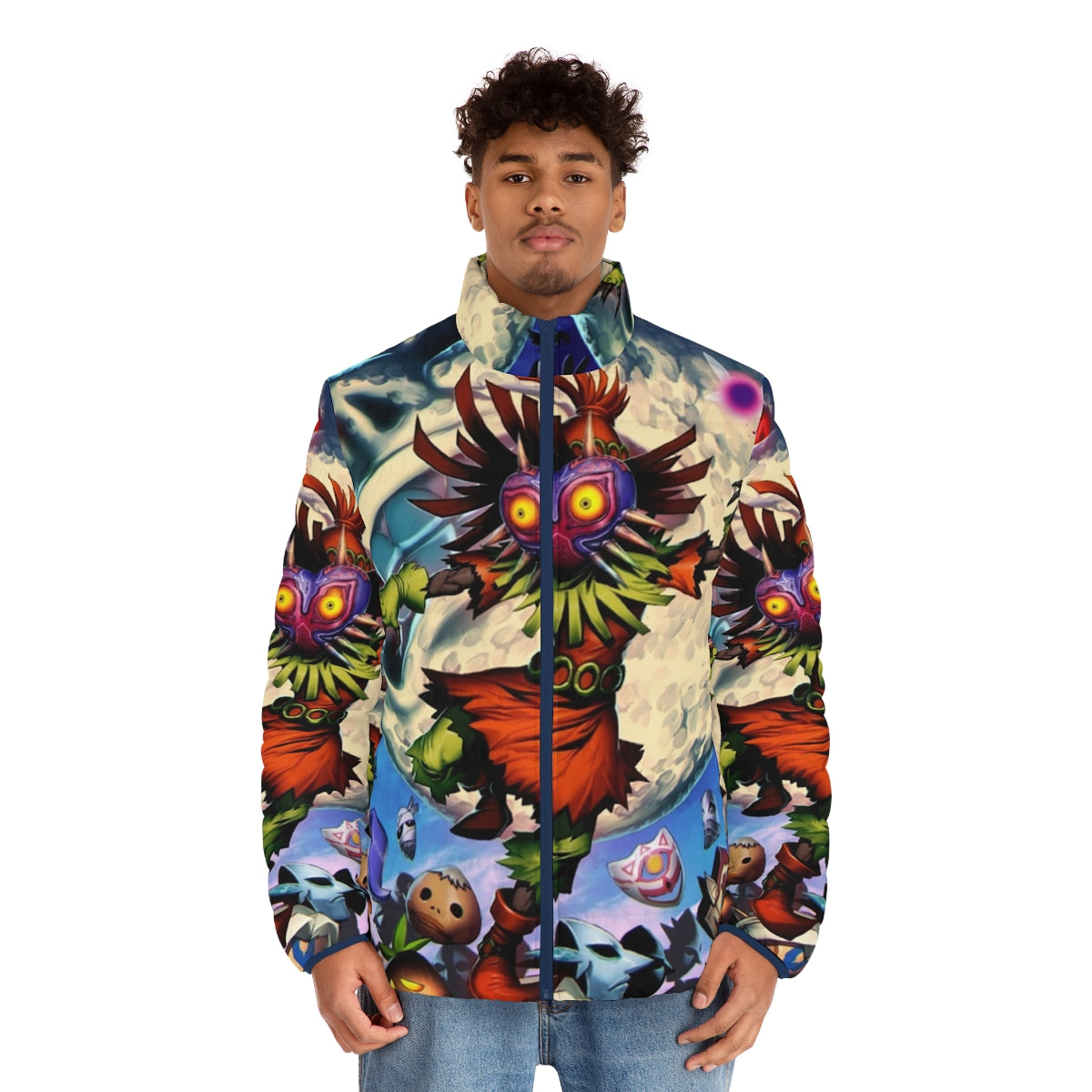 Majora's Mask puffer jacket featuring iconic video game design - men front