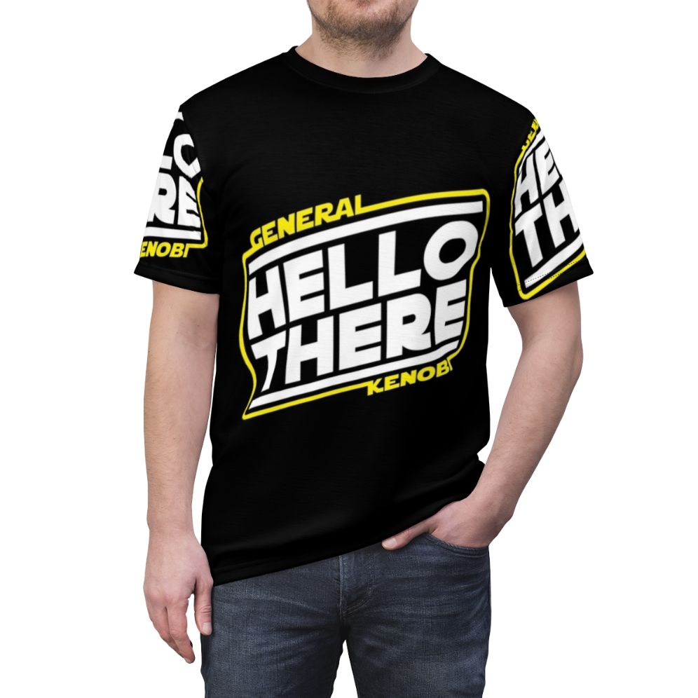 "Star Wars-inspired AOP T-shirt featuring Obi-Wan Kenobi's famous 'Hello There' quote" - men front