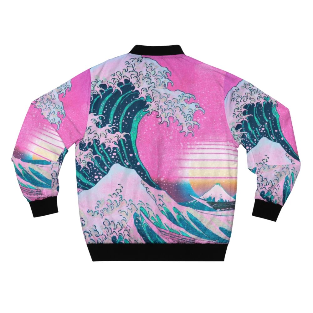 Vaporwave aesthetic retro sunset bomber jacket with Great Wave off Kanagawa design - Back