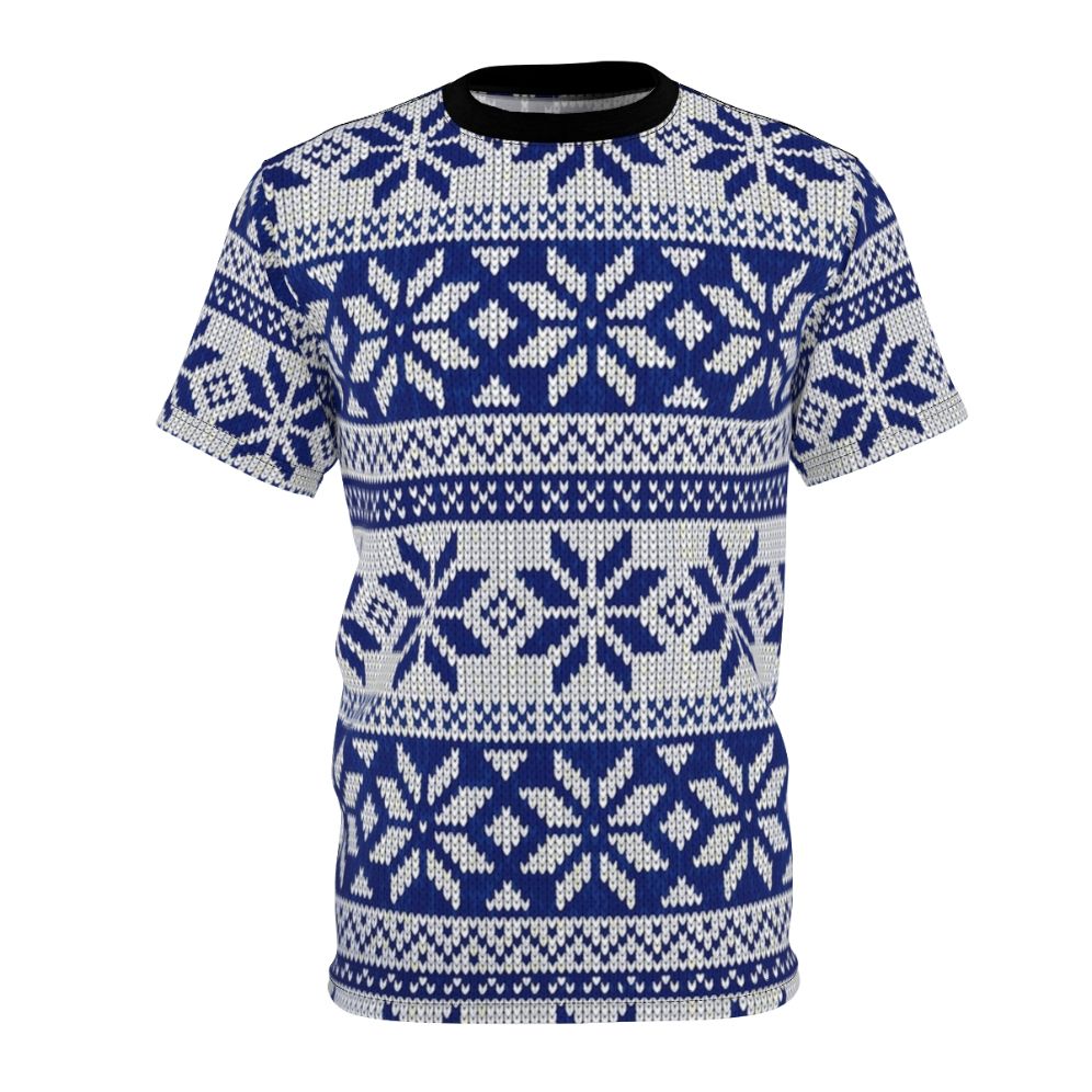 Knitted Christmas sweater pattern design on a t-shirt