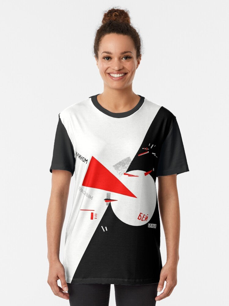 Constructivism inspired t-shirt design featuring the artwork of El Lissitzky, a prominent Soviet avant-garde artist. - Women