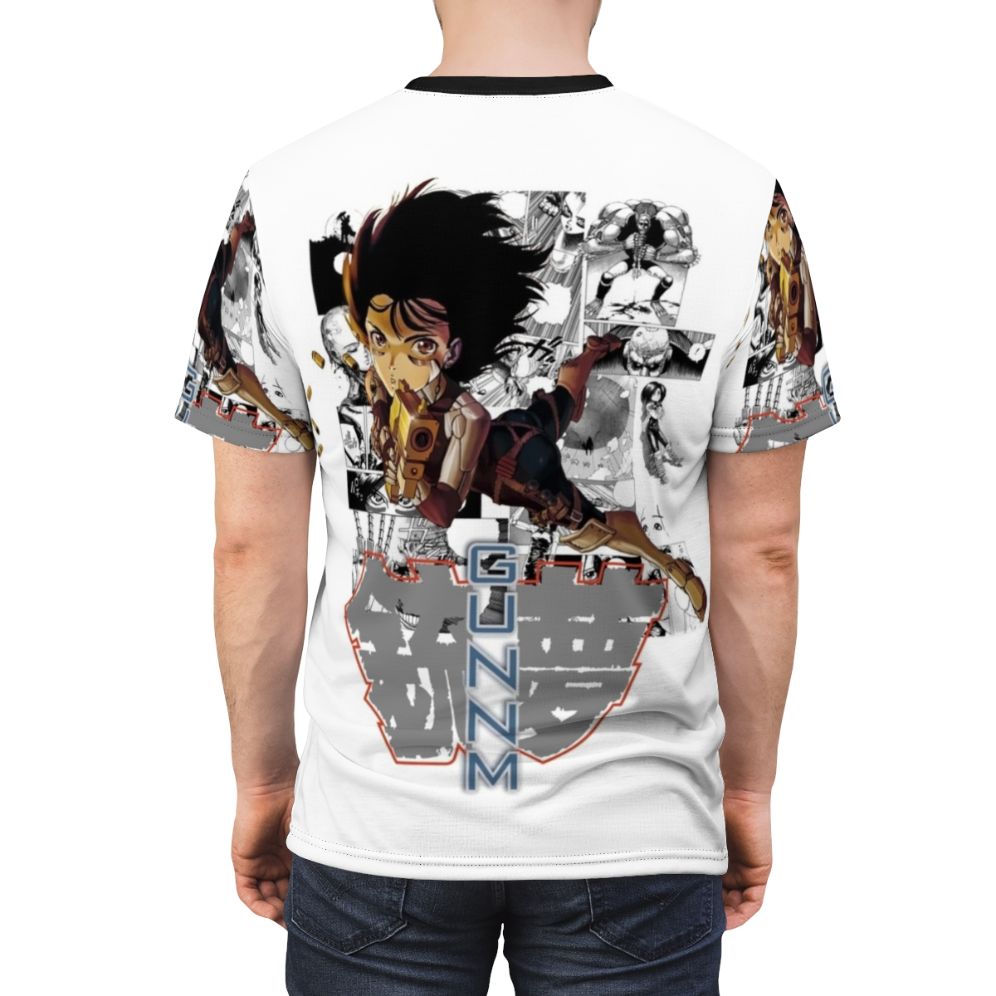 Cyberpunk-inspired t-shirt featuring a stylized image of an anime girl in a futuristic, dystopian setting. - men back