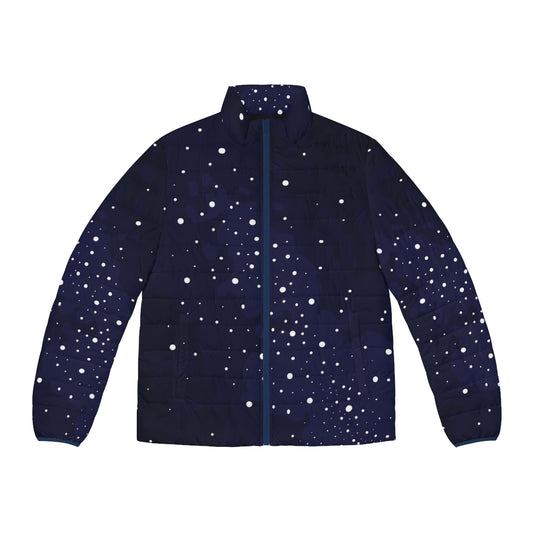 Starry night sky puffer jacket with milky way galaxy and stars