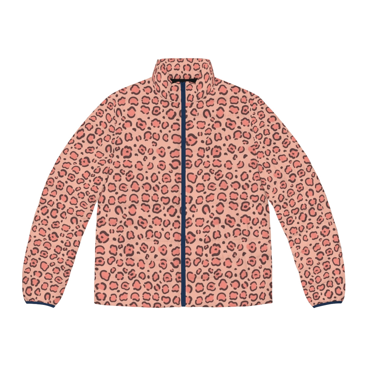 Leopard print puffer jacket with rosette pattern