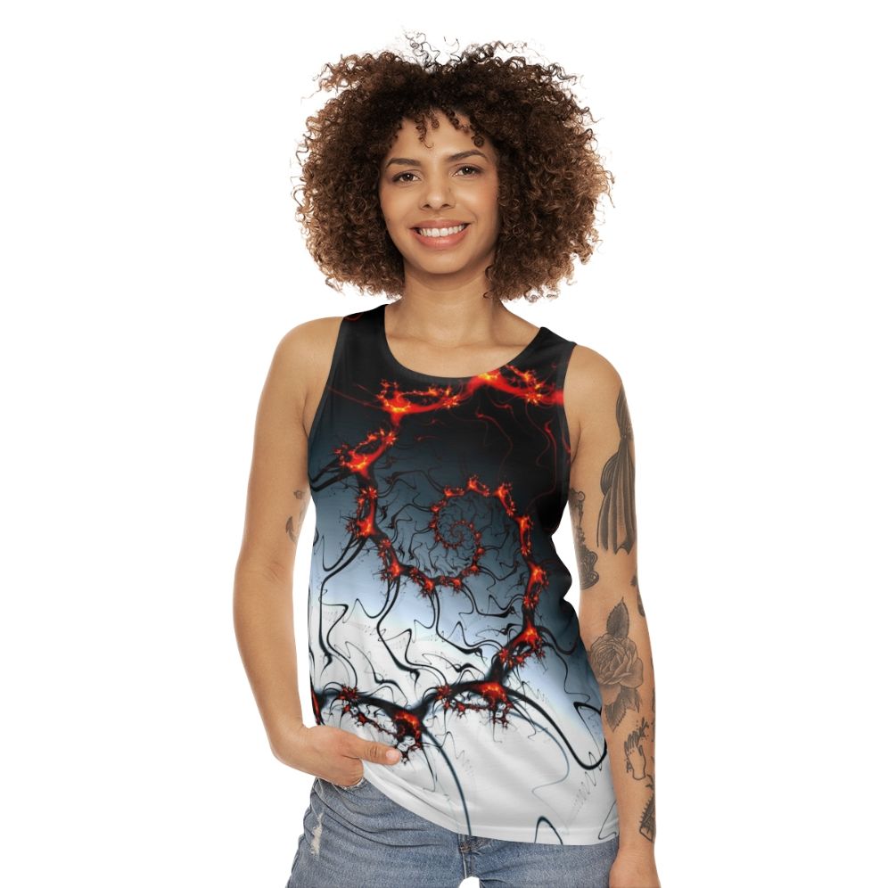 Burning fractal spiral design on unisex tank top - women