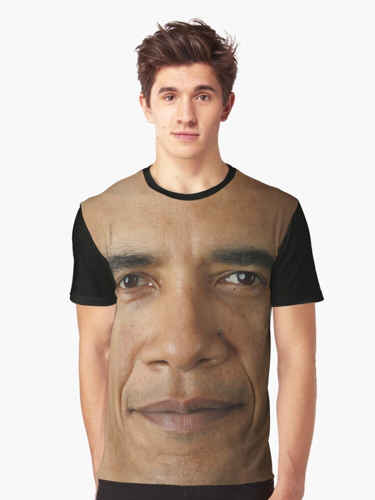 Barack Obama face graphic printed on a black t-shirt - Men