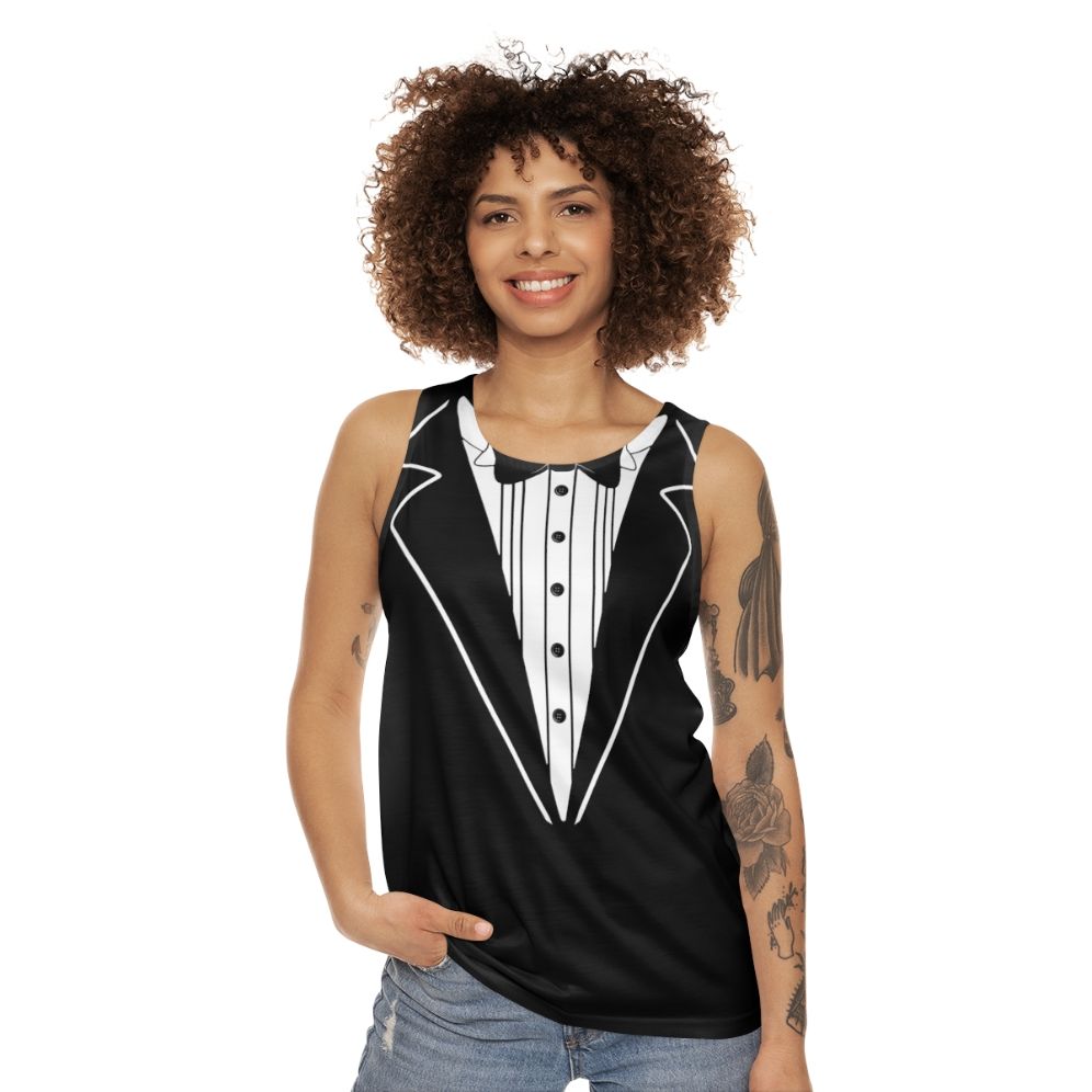 Tuxedo inspired unisex tank top - women