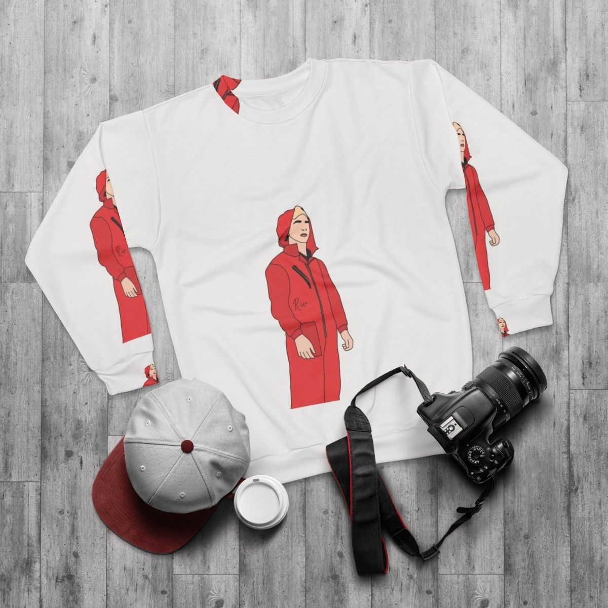 Money Heist Rio Sweatshirt with Professor and Heist Crew - flat lay