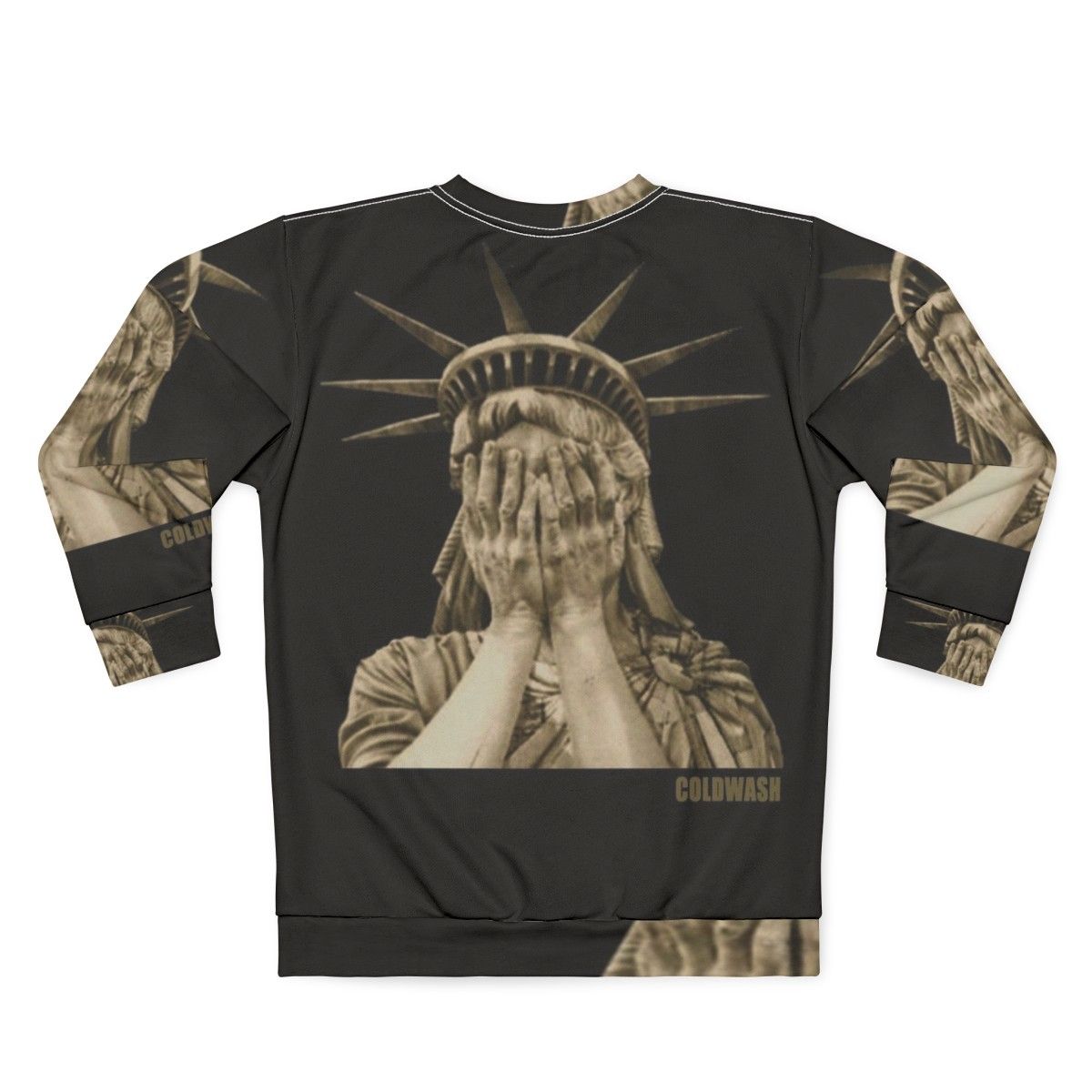 Woman wearing a Lady Liberty graphic sweatshirt - Back