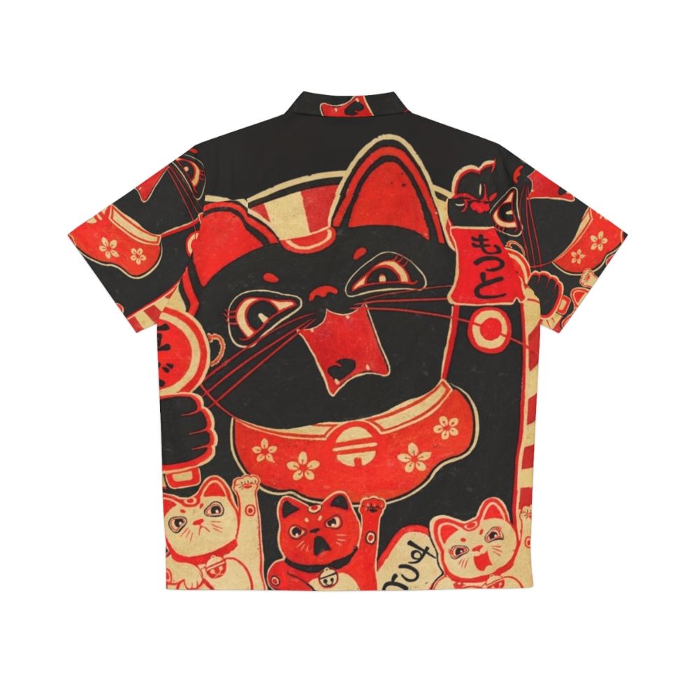 Quirky retro Hawaiian shirt with a lucky cat revolution design - Back