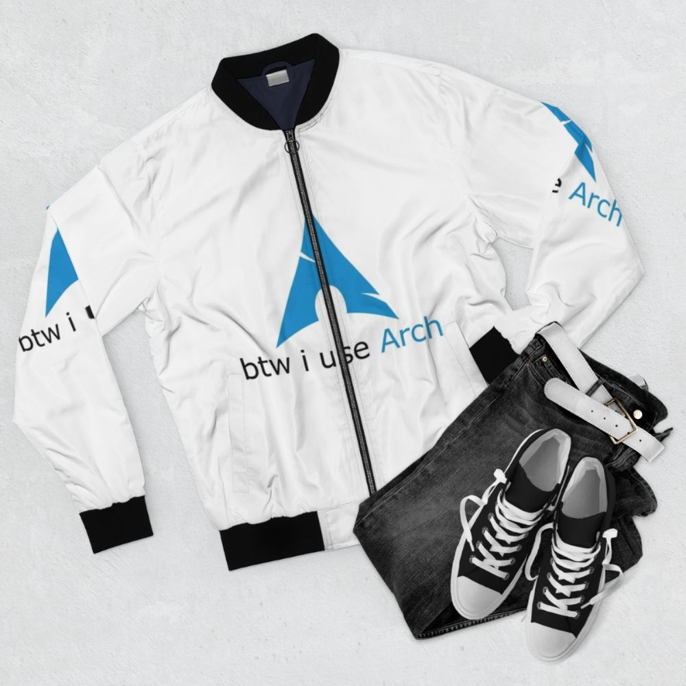 Arch Linux Bomber Jacket - A Must-Have for Linux Lovers - Flat lay