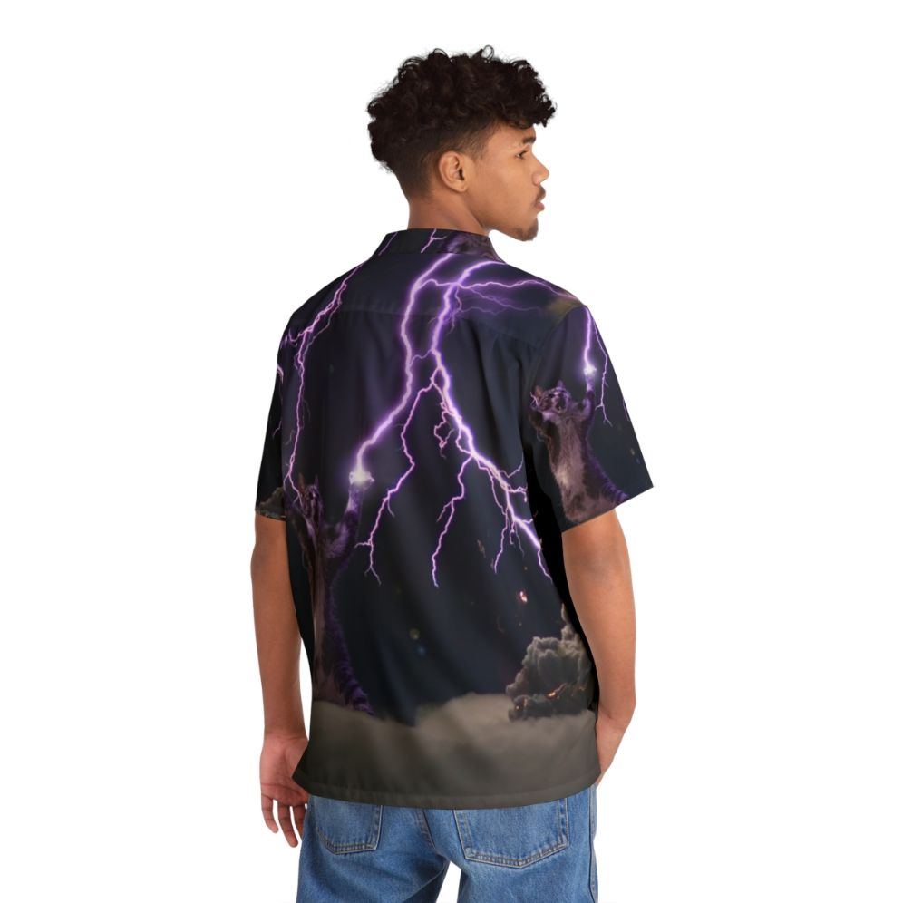 Cat Lightning Hawaiian Shirt with Tropical Print - People Back