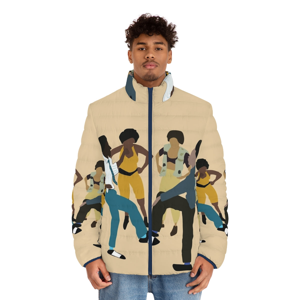 Colorful 90s hip hop inspired puffer jacket - men front