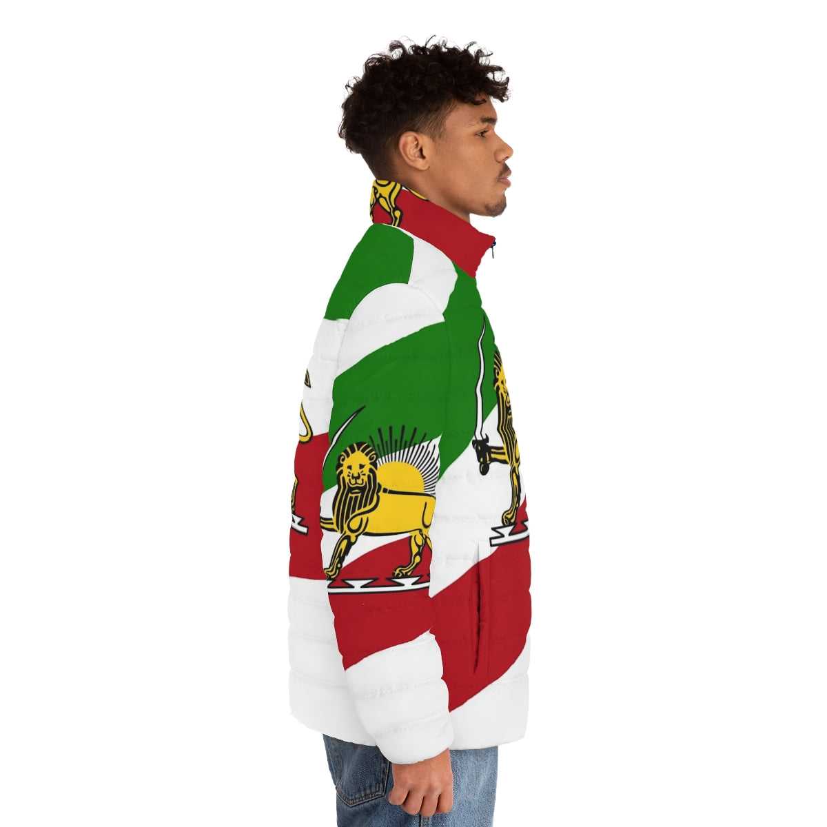 Puffer jacket with Iranian flag and lion design - men side right