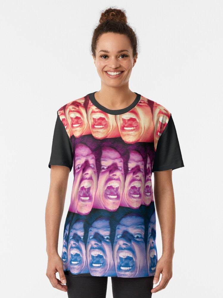 Eric Andre Screaming Graphic T-Shirt with the logo and character from the popular TV show "The Eric Andre Show" - Women