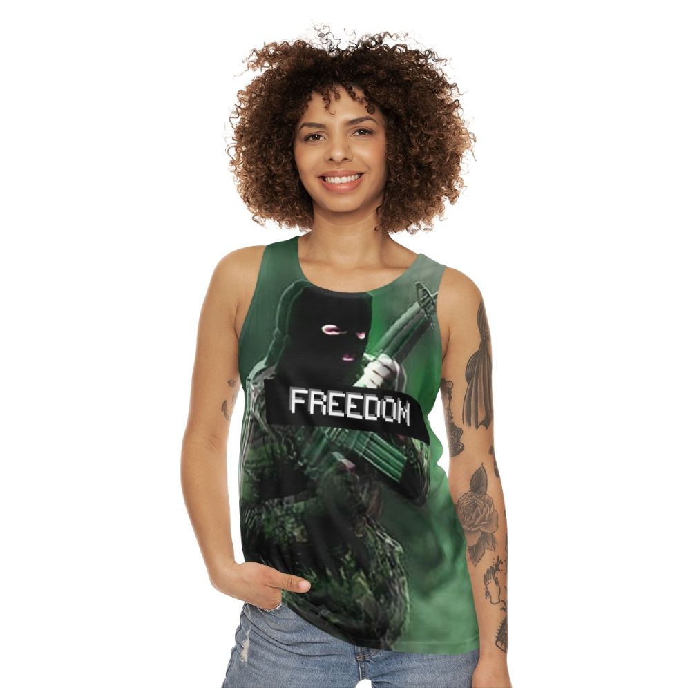 Unisex tank top with Irish heritage and revolution resistance design - women