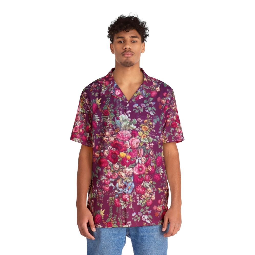 Bouquety Hawaiian Shirt with Tropical Floral Print - People Front