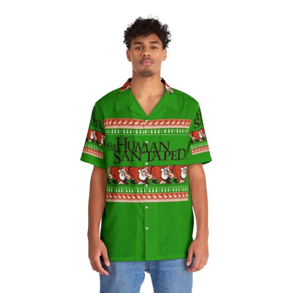 Human Centipede Inspired Hawaiian Style Shirt with Horror Movie Graphic - People Front