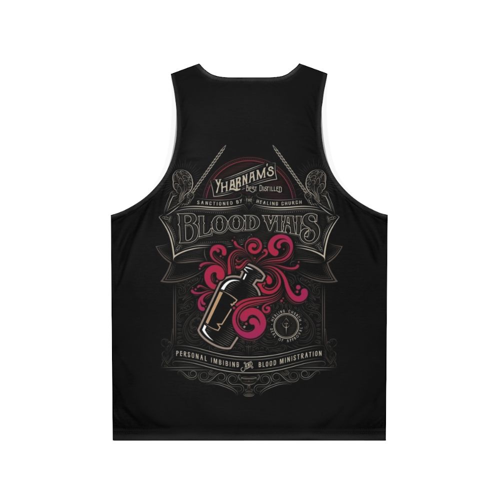 Yharnam's Blood Vials Unisex Tank Top featuring a gothic and Lovecraft-inspired design - Back