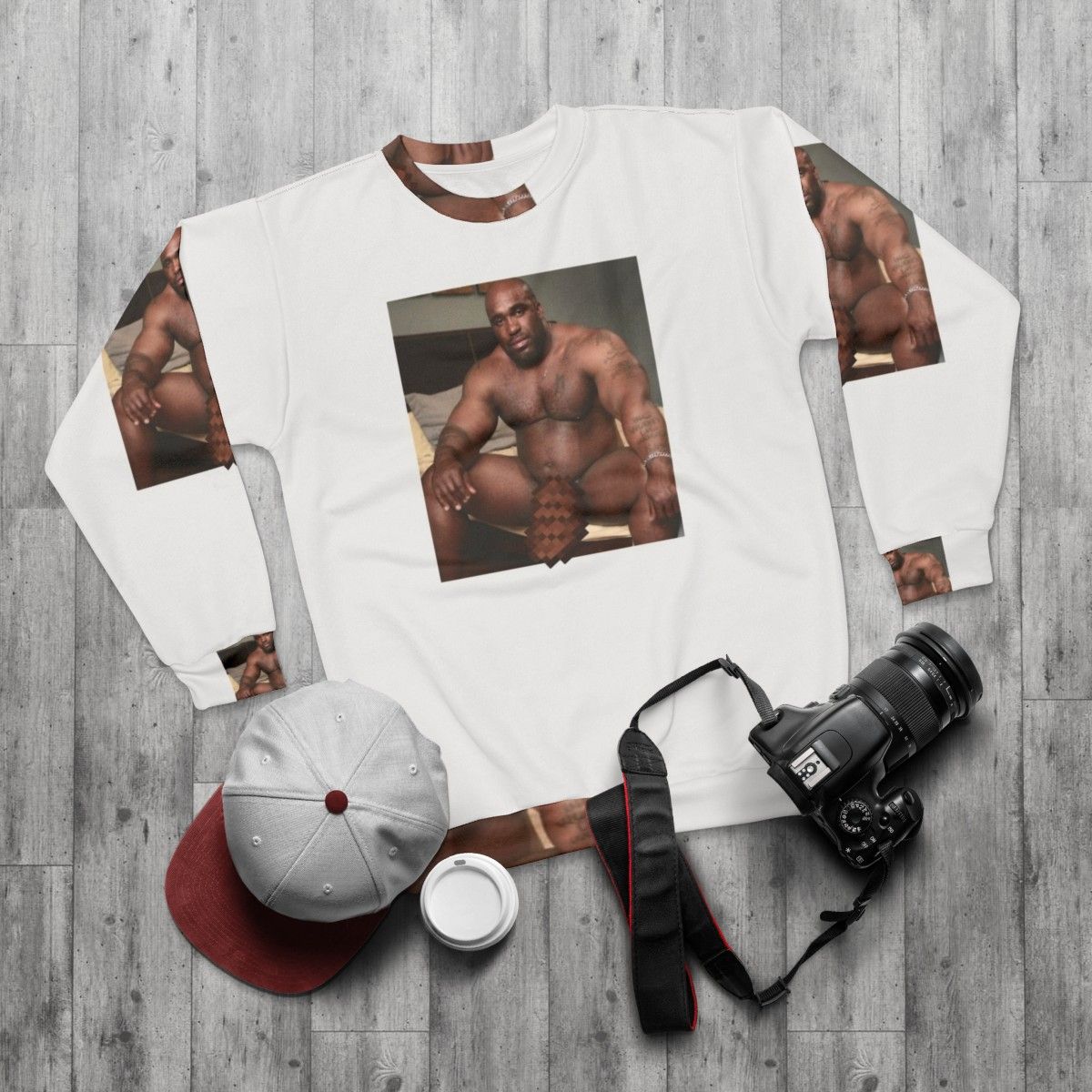 Viral black male meme humor sweatshirt - flat lay