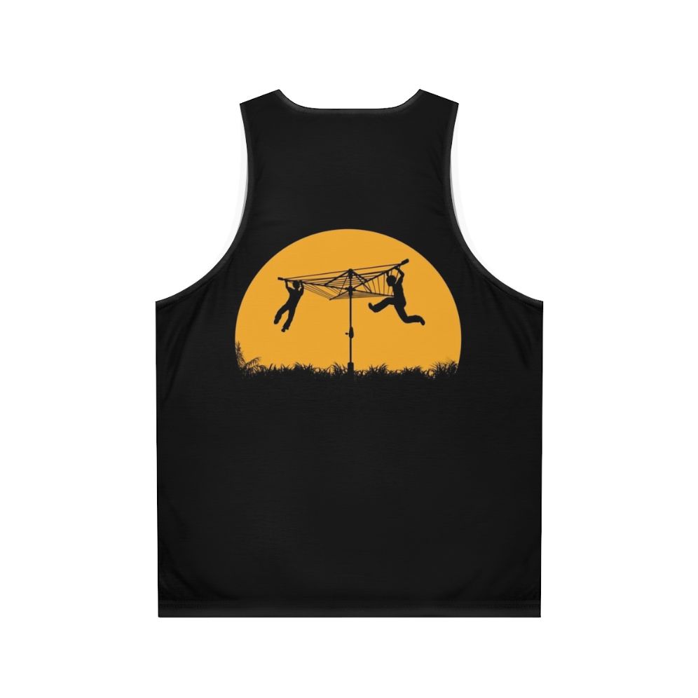 Unisex tank top with sunset silhouette graphic design - Back