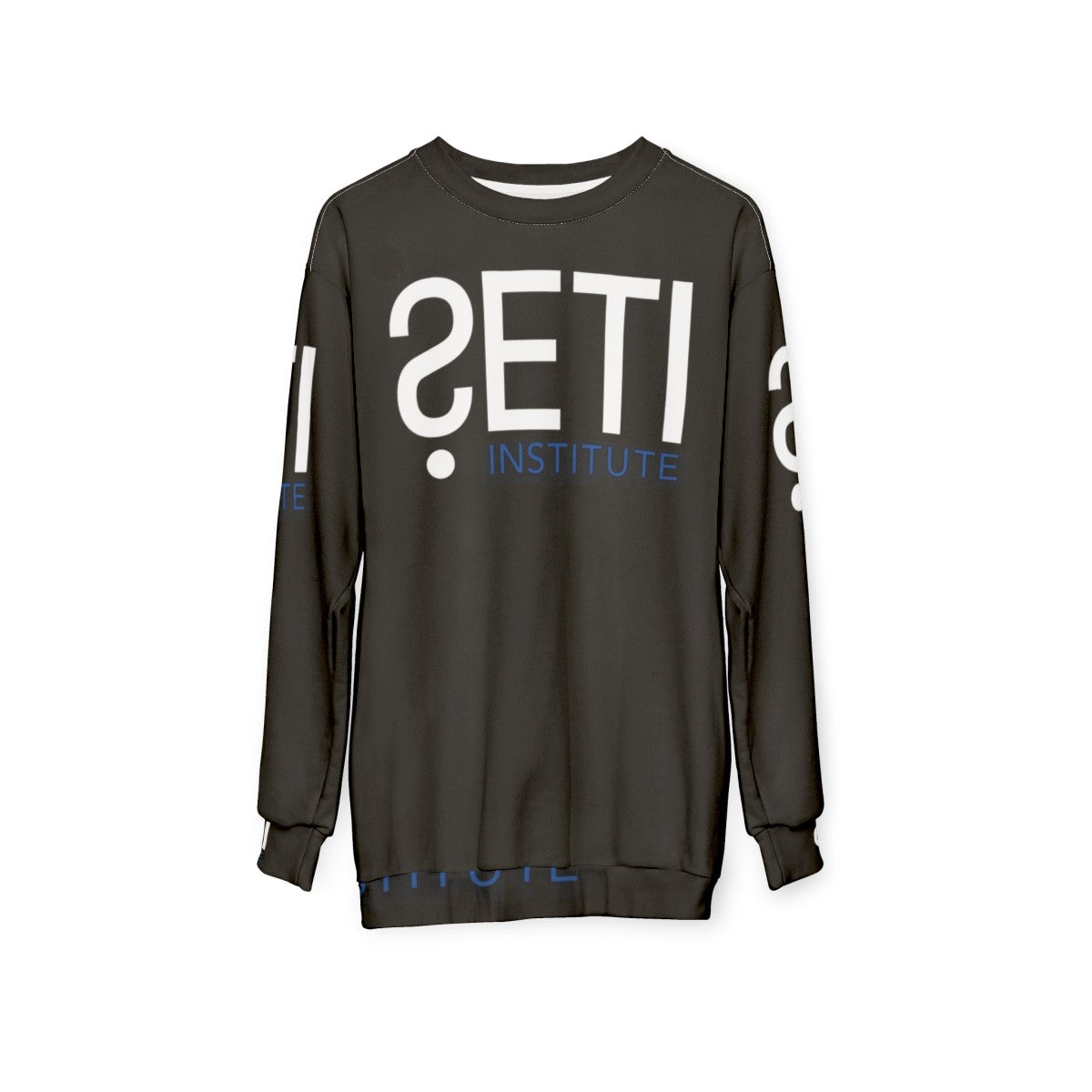 SETI Institute Sweatshirt featuring the SETI logo and space-themed graphics - hanging