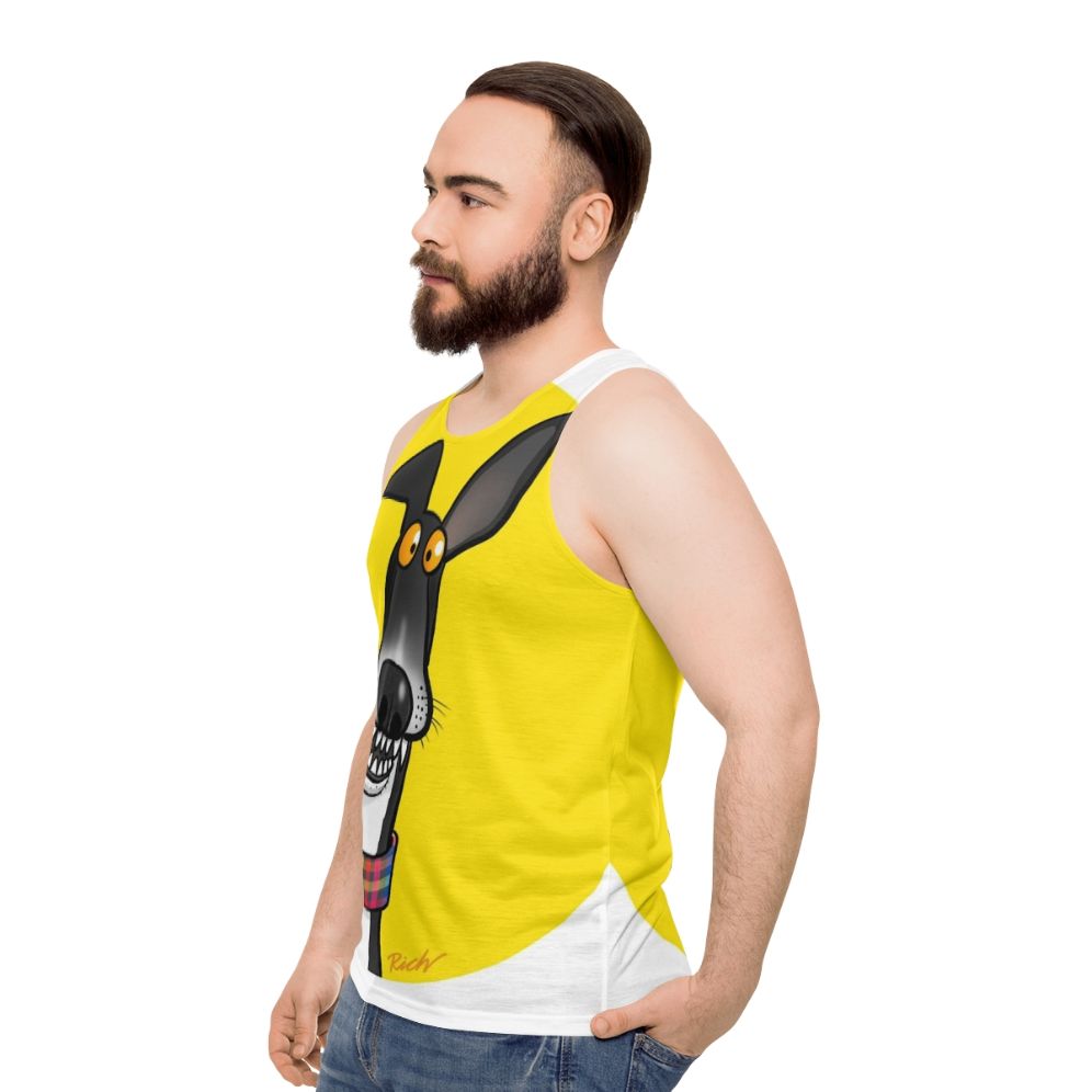 Unisex cartoon tank top featuring greyhound design - men side