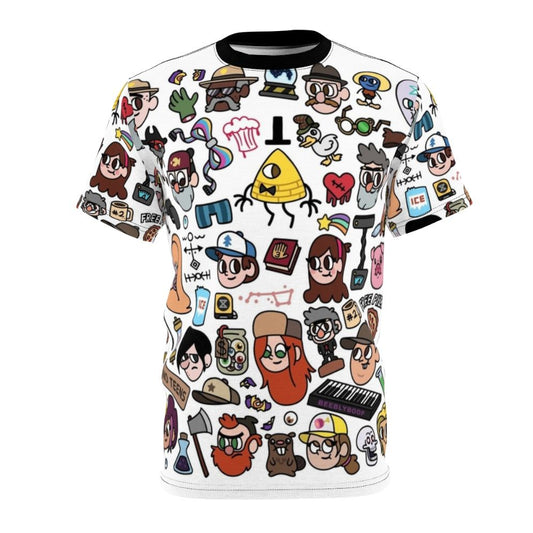 Gravity Falls inspired doodle design t-shirt featuring characters Dipper, Mabel, and Bill Cipher