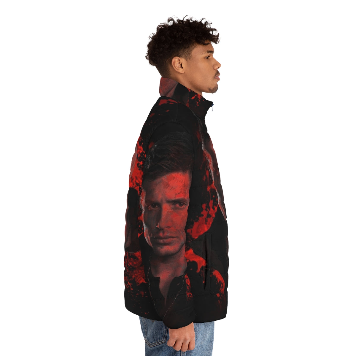 Supernatural Dean Winchester Puffer Jacket with Splatter Design - men side right