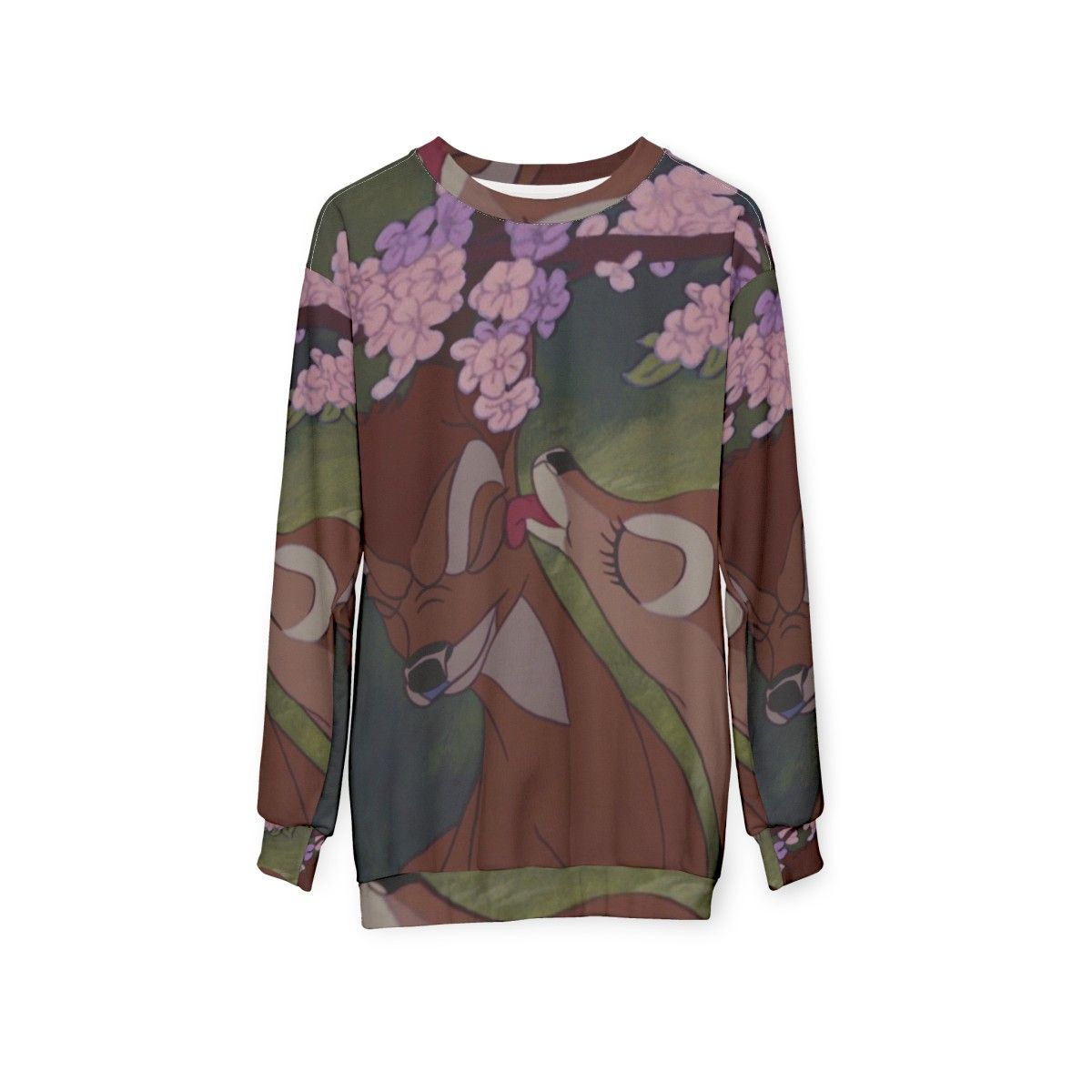 Disney inspired Bambi kiss sweatshirt with deer and floral design - hanging