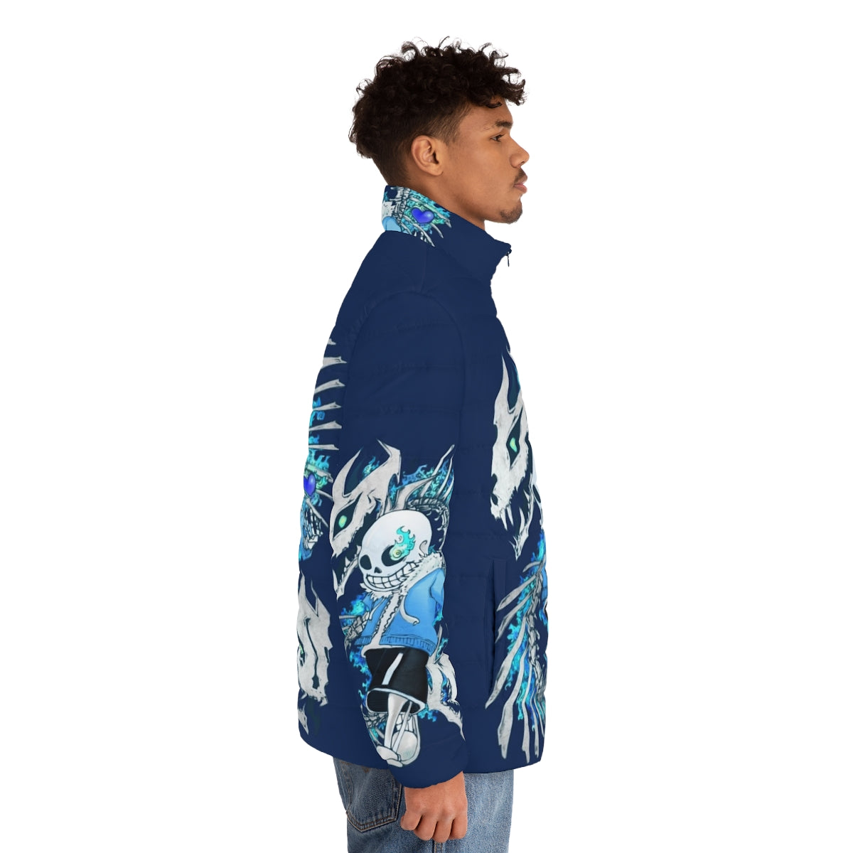 Undertale Sans Puffer Jacket featuring the iconic skeleton character from the popular video game - men side right