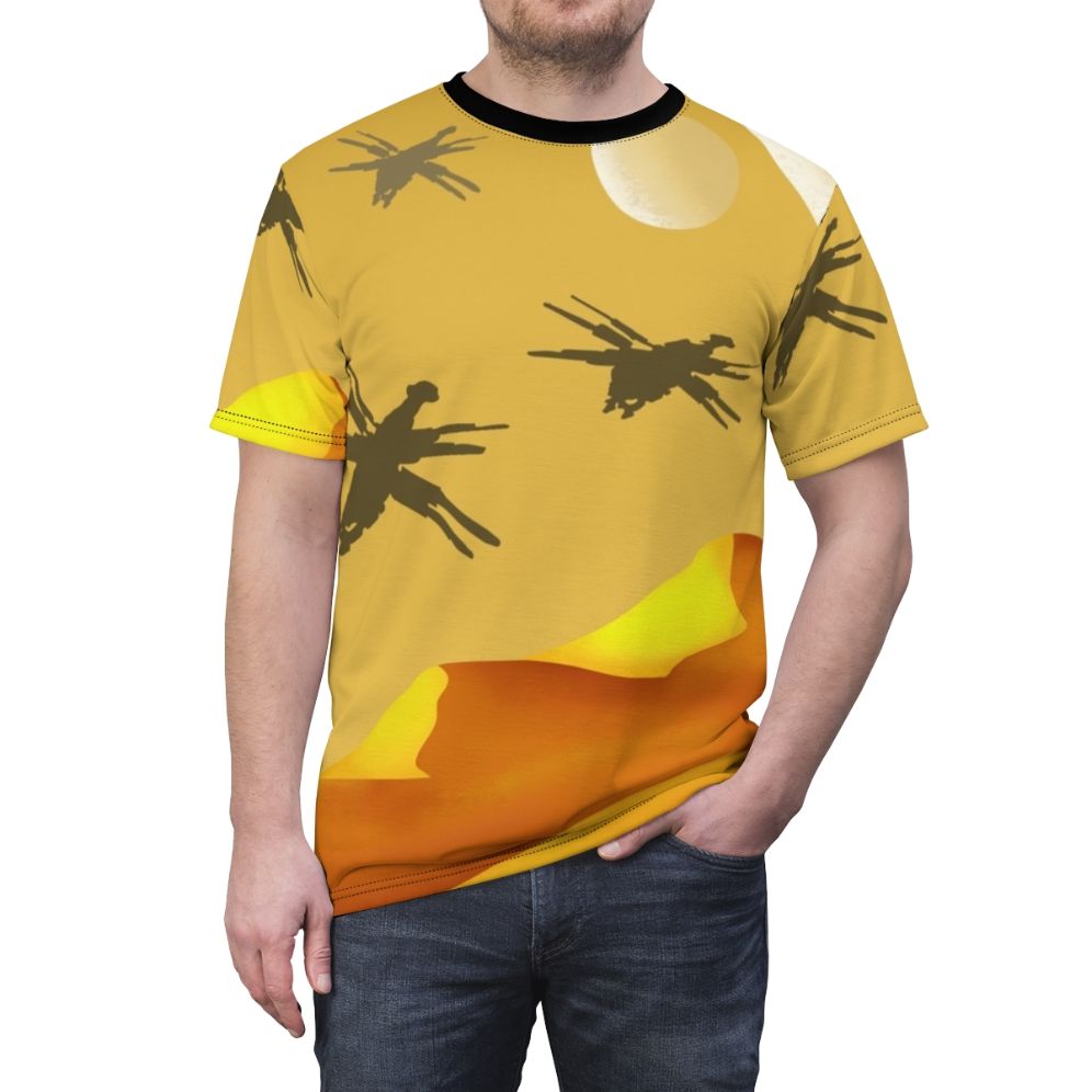 Dune-inspired ornithopter illustration on a t-shirt - men front