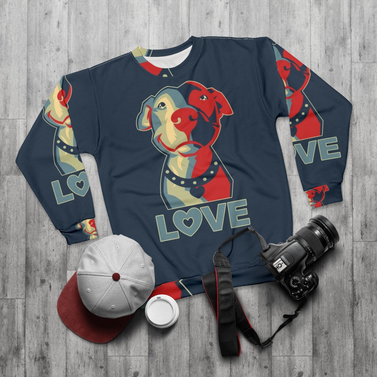 Pitbull Love Sweatshirt for Dog Lovers - flat lay